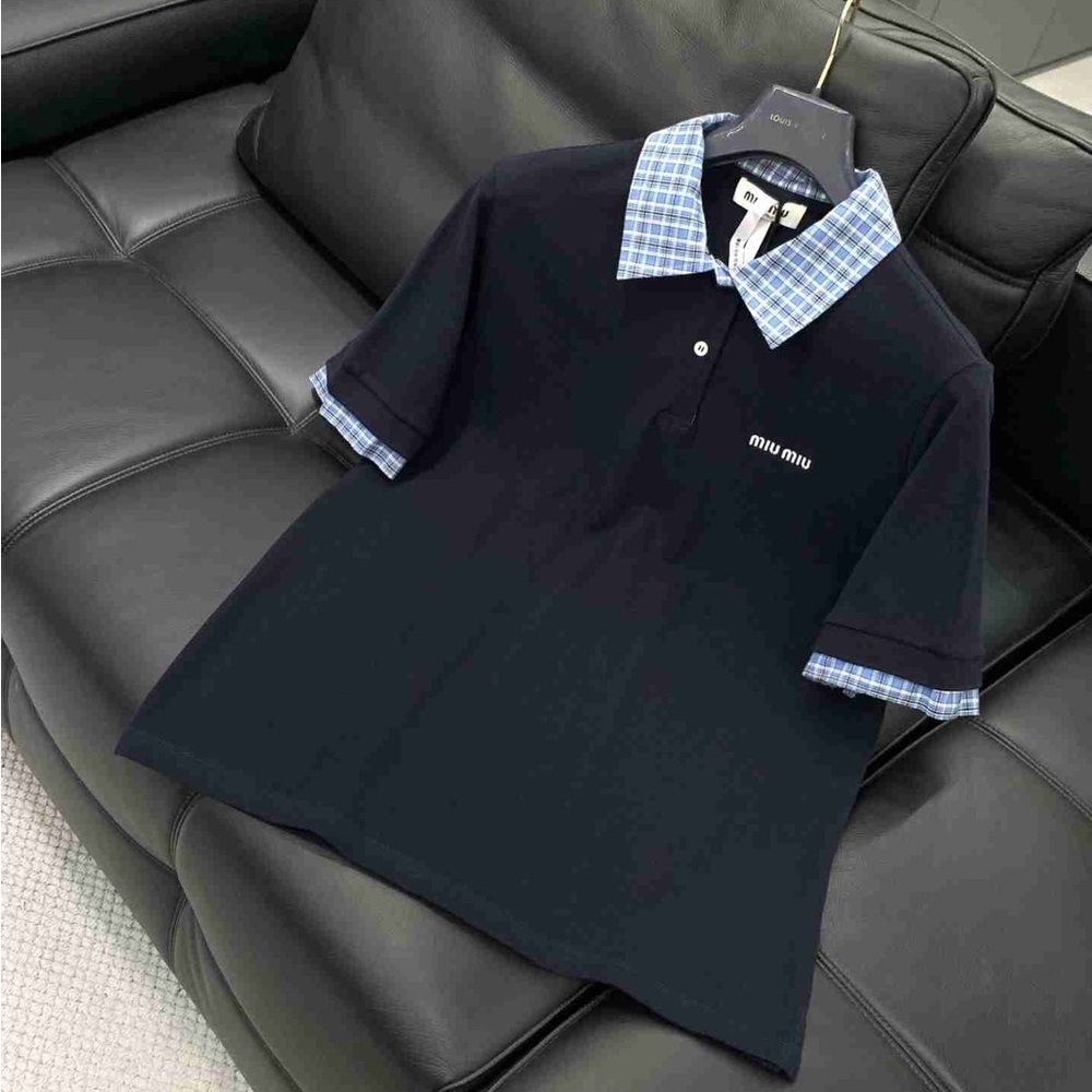 Miu Miu Women's Navy Blue Polo Collar Short-Sleeve T-Shirt - Picture 7 of 7